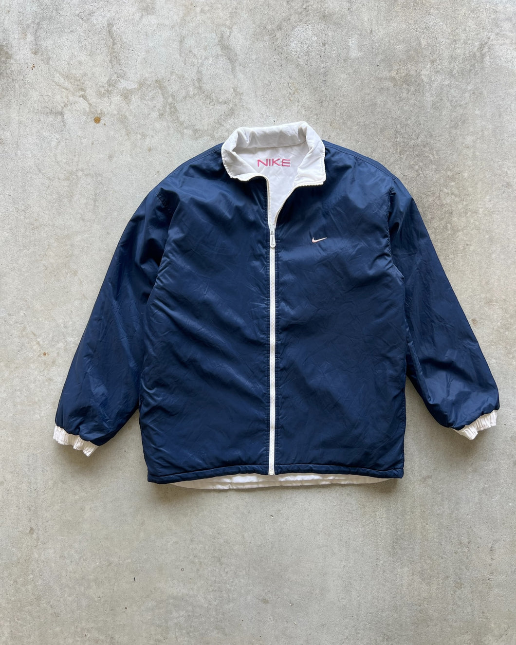 Vintage Nike Reversible white, navy and pink Puffer Jacket - L